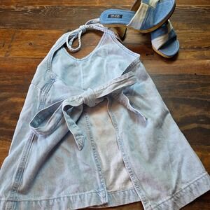 Universal Thread Women's Blue Denim Halter Top Sleeveless Tie Back Summer xs‎